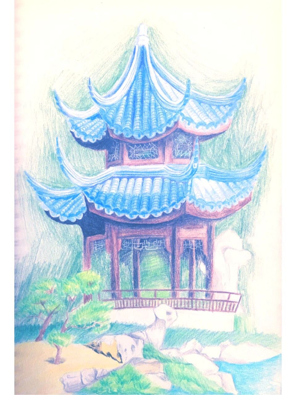 彩铅画 风景 梦幻 古风图片