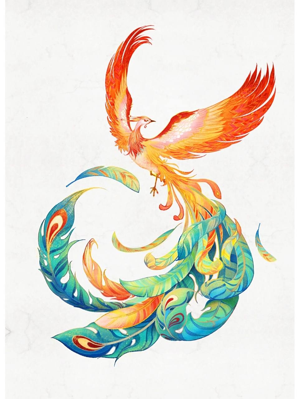 新国风插画——凤凰 一笔一笔画出来