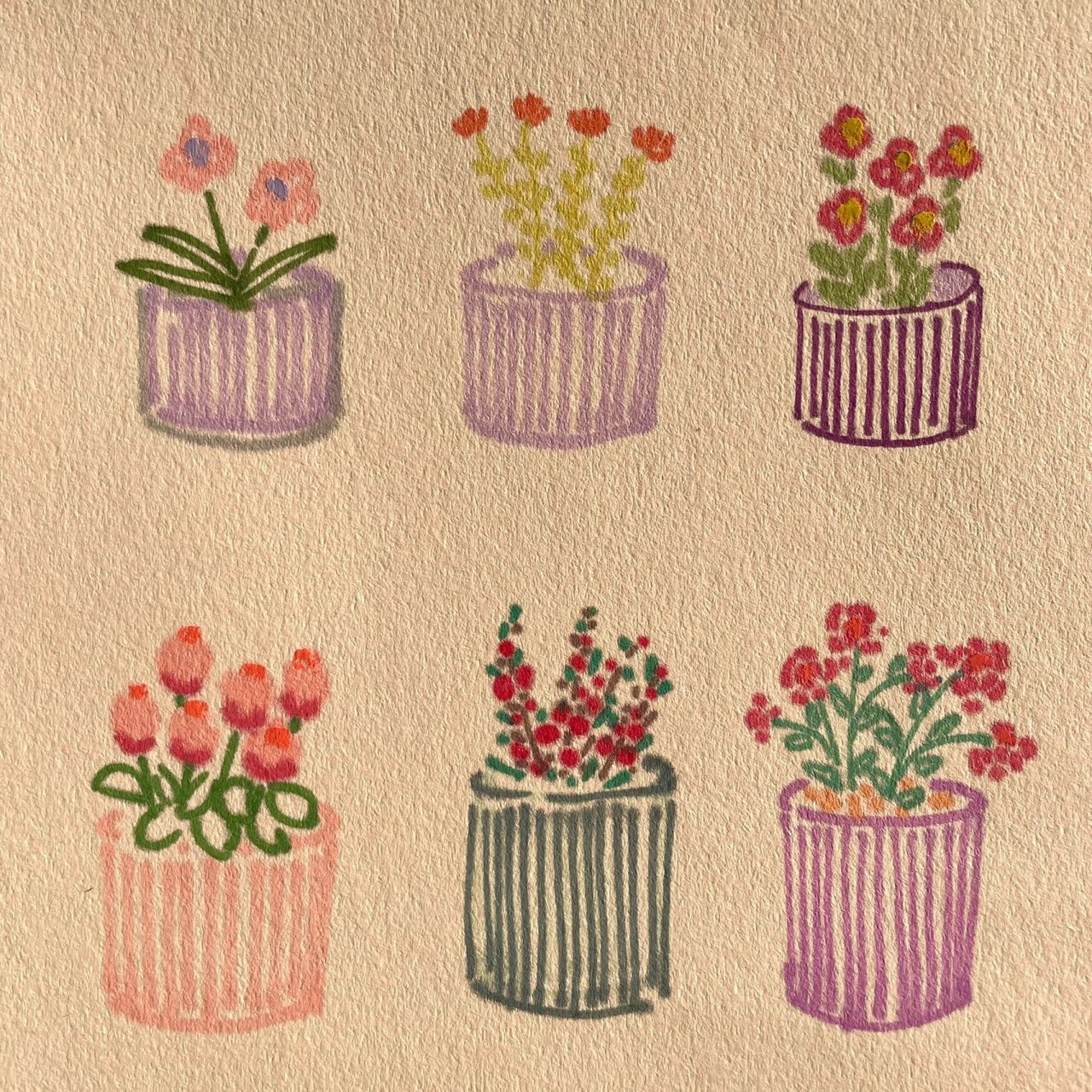 水彩马克笔|植物花卉简笔画|可爱的盆栽 画了简单可爱的小盆栽00