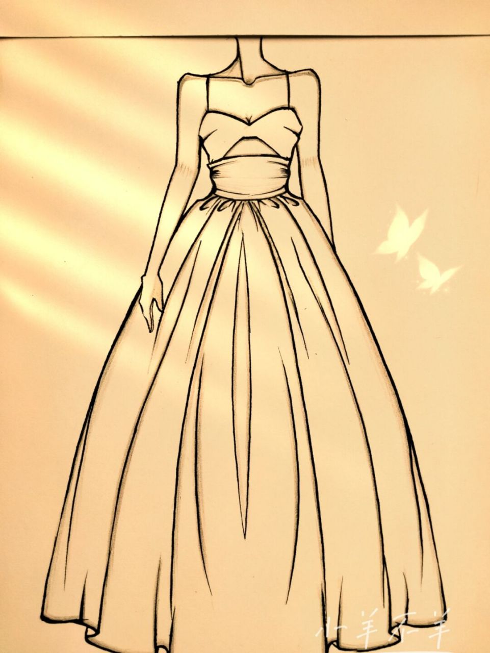 美女黑白简笔画#绘画教程66(附过程) 婚纱礼服手绘简笔画74绘画过程