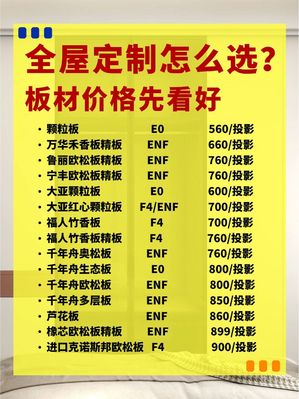 20秒带你了解各类柜子板材价格 93全屋定制各类柜子的板材价格来了