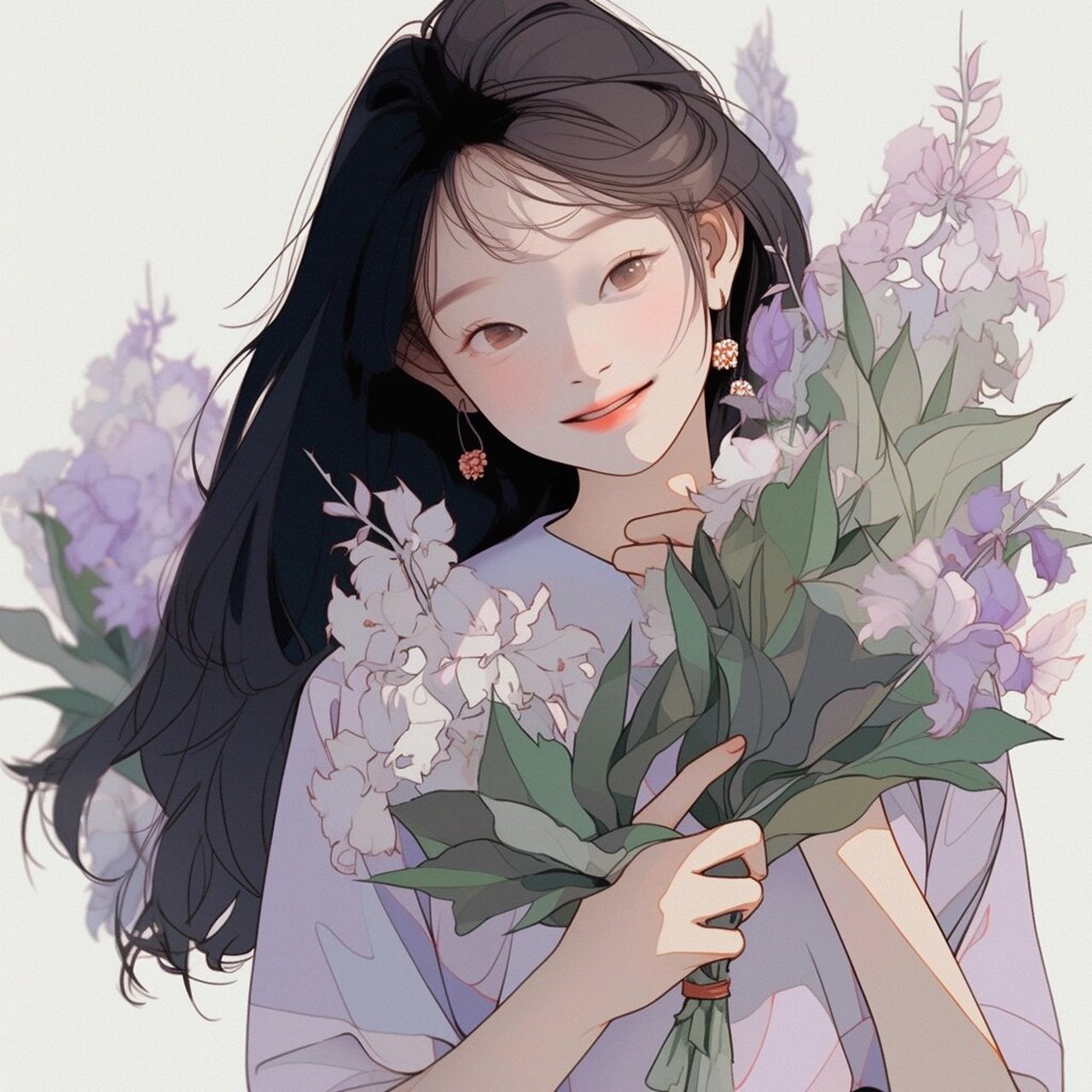 悄悄画下你柔情似水‖捧花气质女生头像 画风突变,越画越温柔了,这样