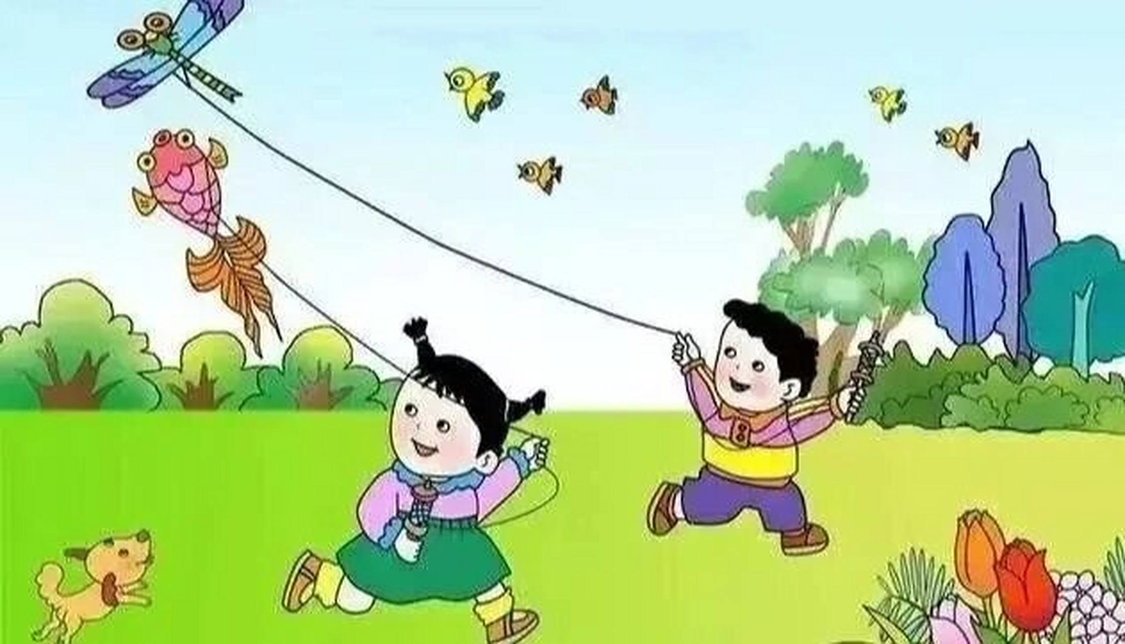 看图写话 放风筝 一个春天的上午,天气晴朗,阳光明媚,哥哥和我一起去