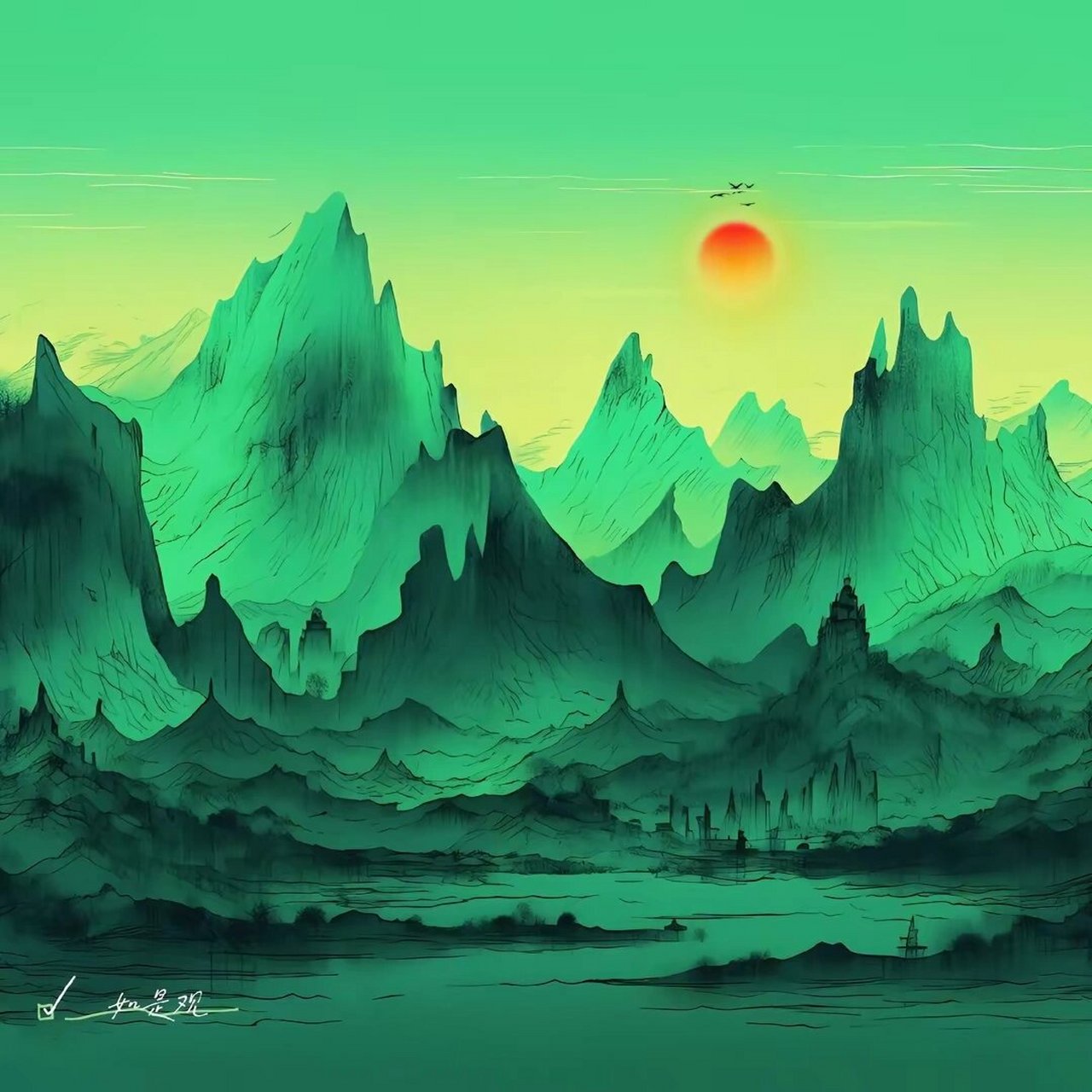 山水头像 千里江山,风景如画,依山傍水,藏风聚气