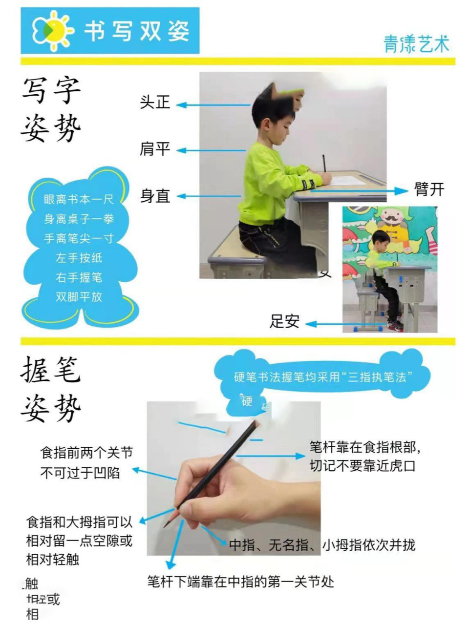 硬笔书法|书写双姿(坐姿&握笔)规范详解图 正确的书写双姿是习好字的