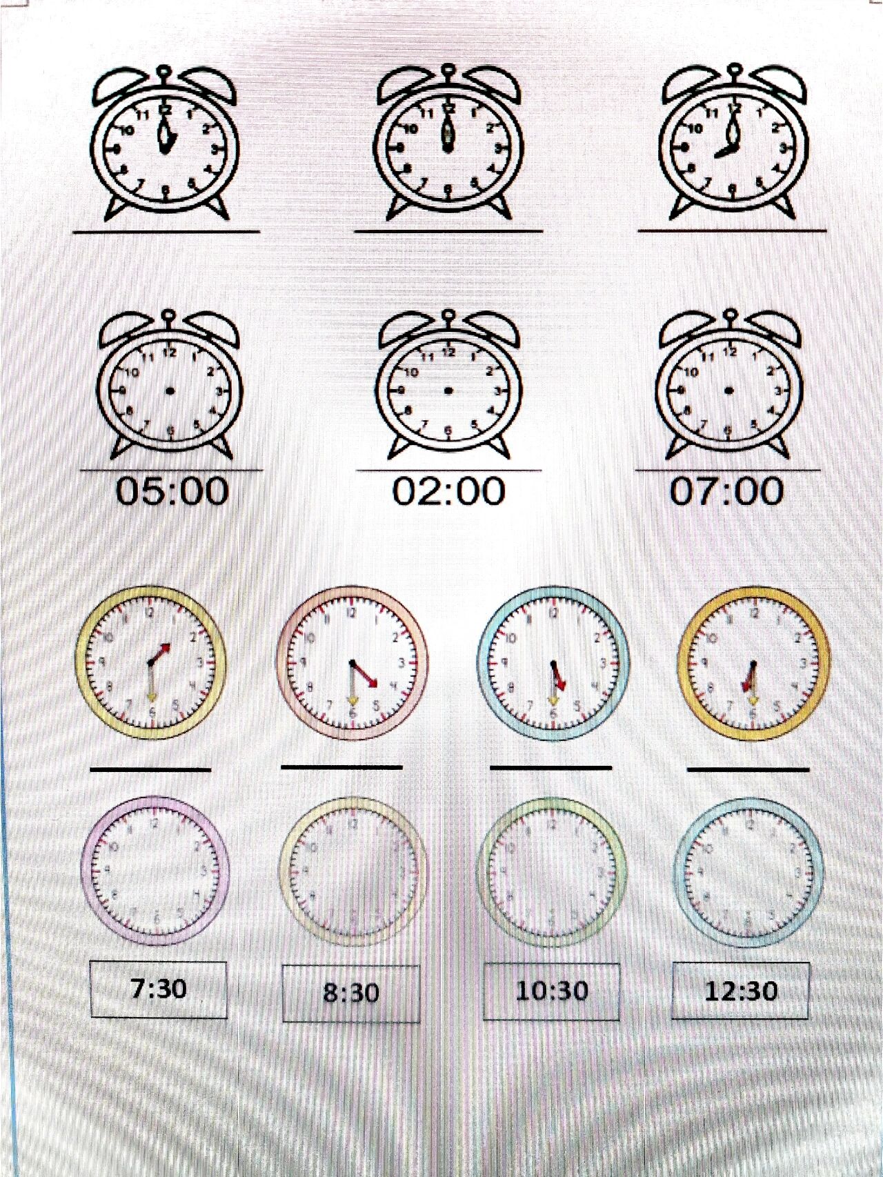 大班整点半点时钟练习
