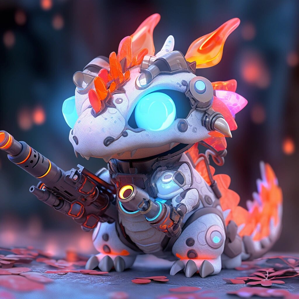 萌萌的机甲中国龙 咒语:✨ acute chinese dragon wearing a future