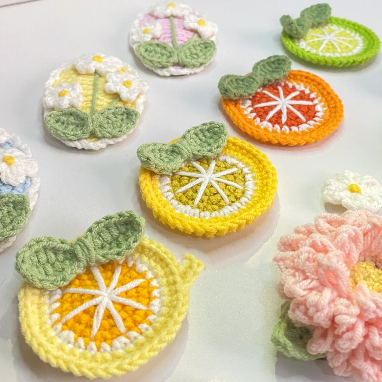 钩针编织_水果柠檬发夹手工钩织教程图解   钩针:2.