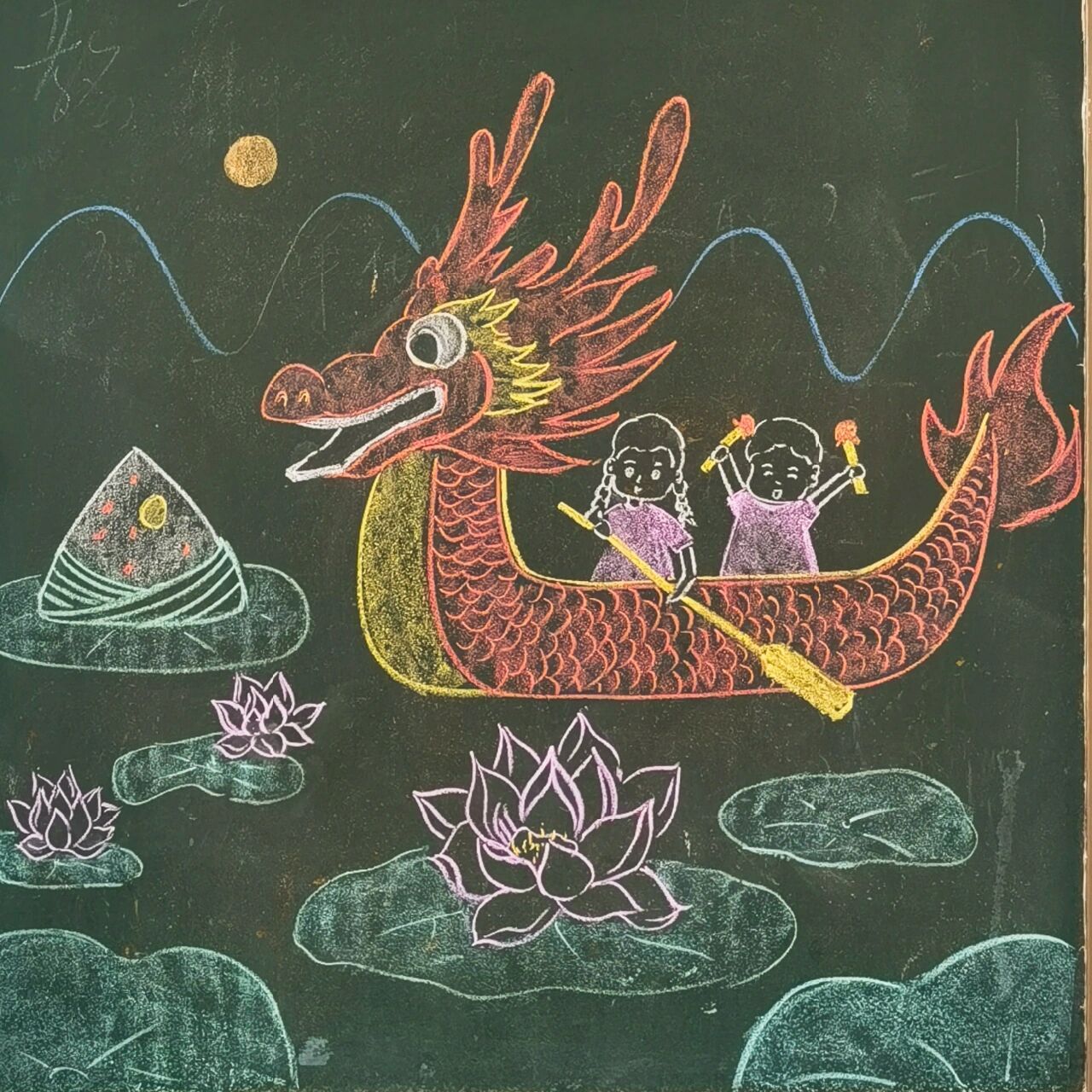 黑板报粉笔画|端午节|赛龙舟(2) 参考图片来自百度图库