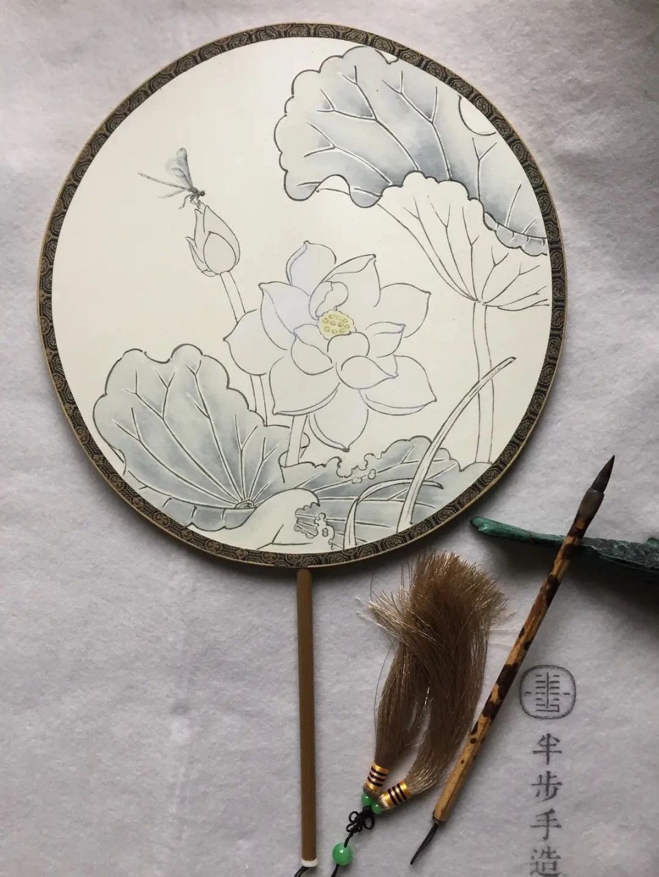 工笔荷花团扇,从入门到放弃,过程全记录 旧作