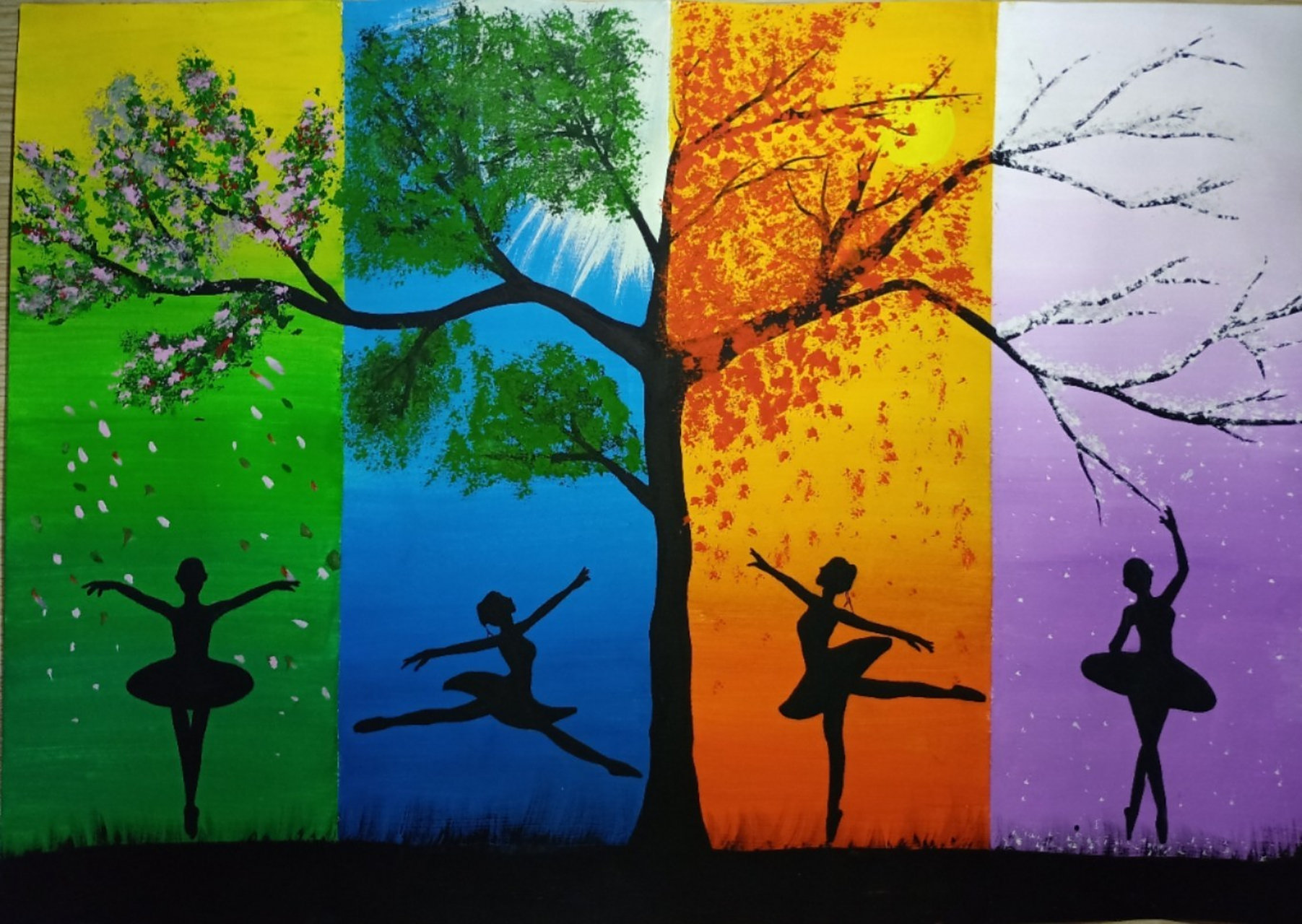 四季水粉画|春夏秋冬|舞蹈水粉画|唯美画 用时两个晚上 原创不易,如需