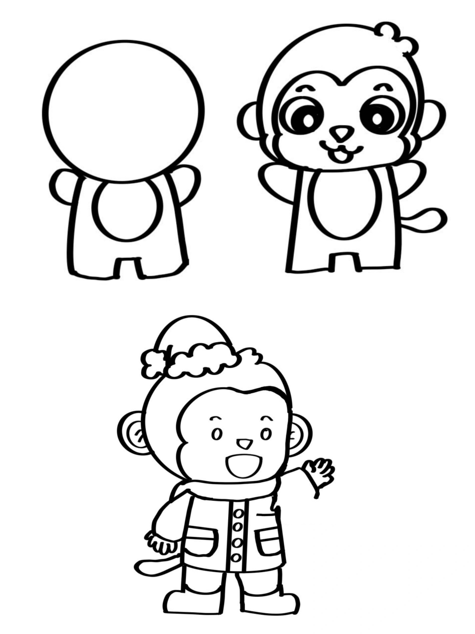 112幼儿园简笔画动物形象素材 五组猴子 拟人 临摹-小麦老师(网课)