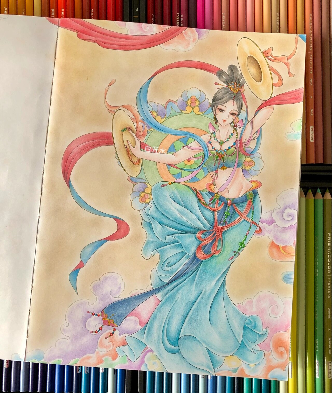 敦煌飞天舞 涂色书彩铅涂色 线稿来自哒哒猫涂色书 飞天舞·敦煌曲