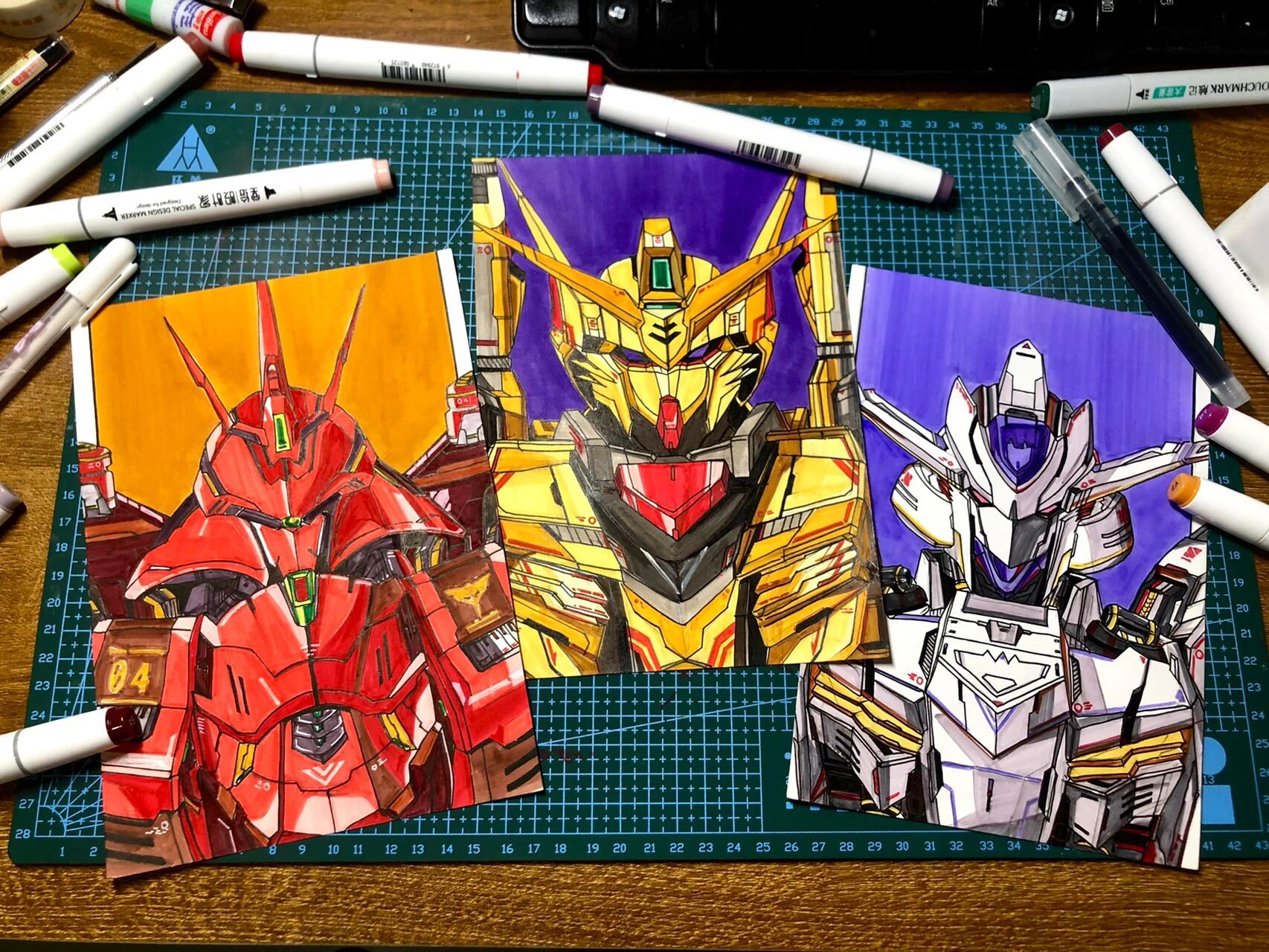 马克笔手绘—高达3 终于干完了,虽然有不足,但整体效果还不错,接下来