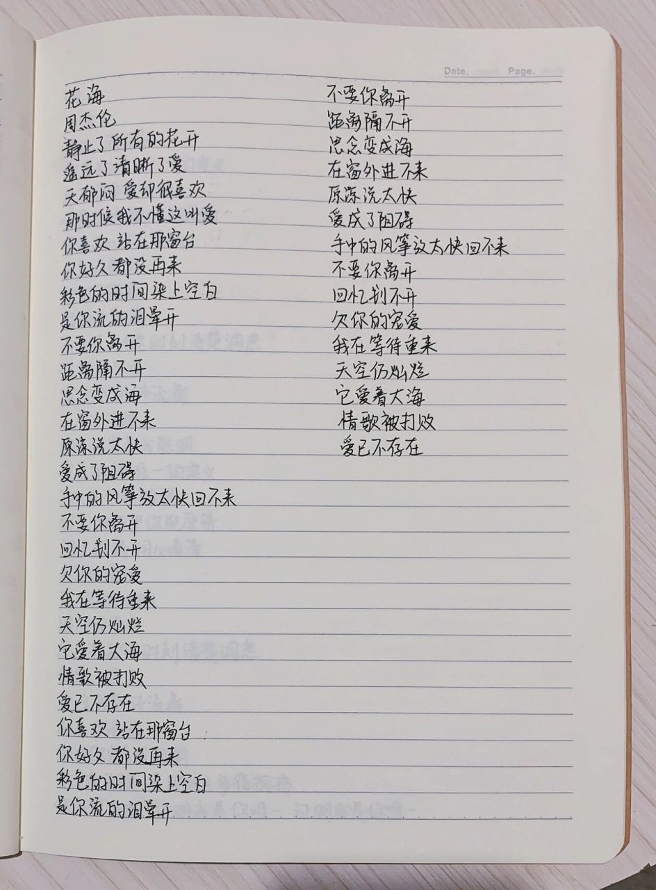 手写歌词|《花海》 手写打卡|第107天 天空仍灿烂 它爱着大海