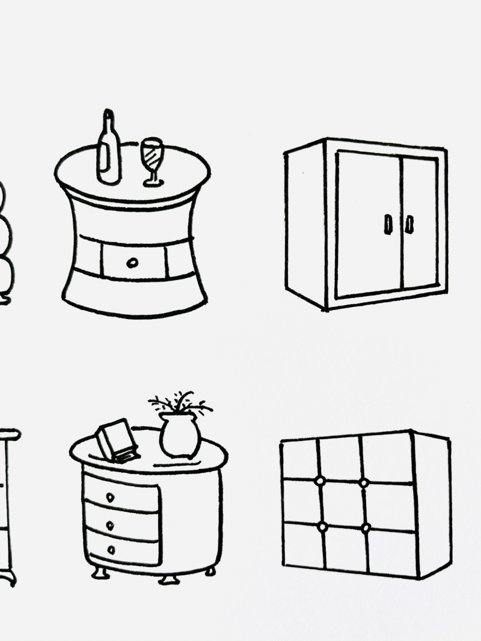 【简笔画】柜子96 分享一组家具简笔画—柜子 方的,圆的,高的,矮的