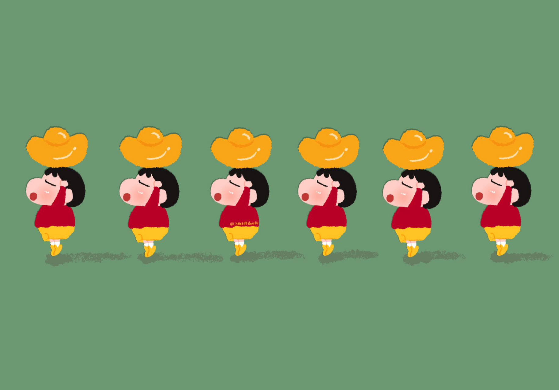 蜡笔小新兔年发财ipad/电脑壁纸(绿色护眼版 粉丝许愿的绿色底色版本