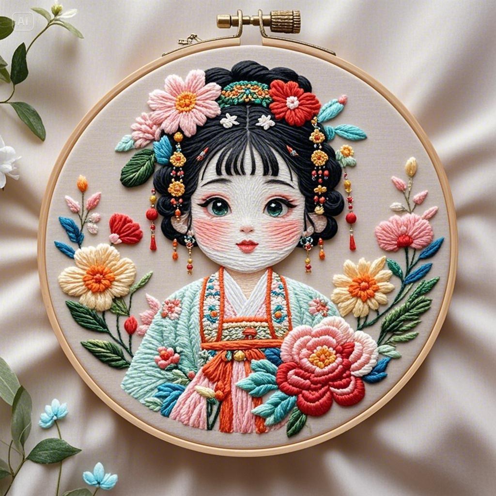 立体刺绣艺术品 ,古风少女,精致的细节,立体刺绣艺术品 ,古风少女