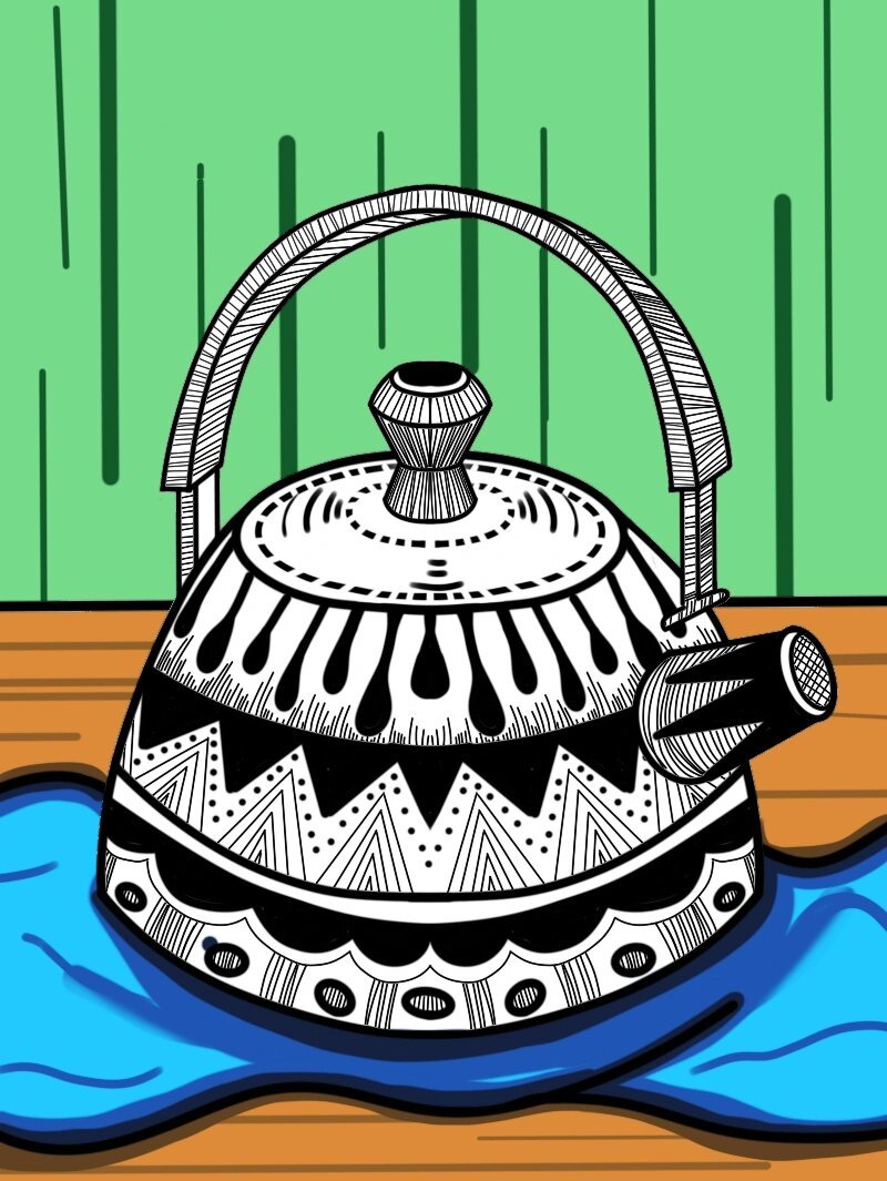 水壶|线描|13/100 水壶,茶壶 附线稿 .