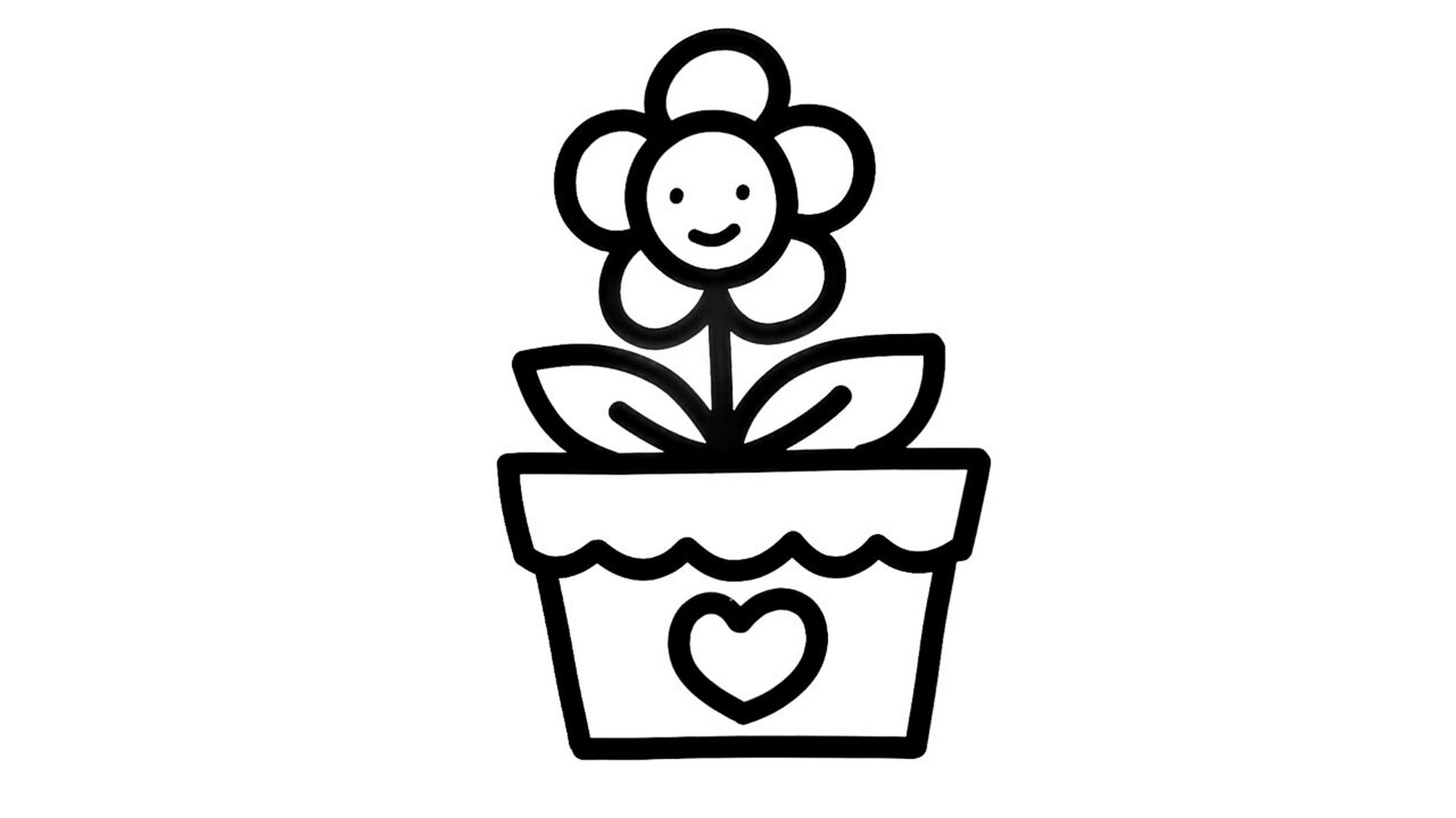 分享6个可爱的卡通花朵盆栽简笔画高清素材,图片格式jpg,分辨率1920*