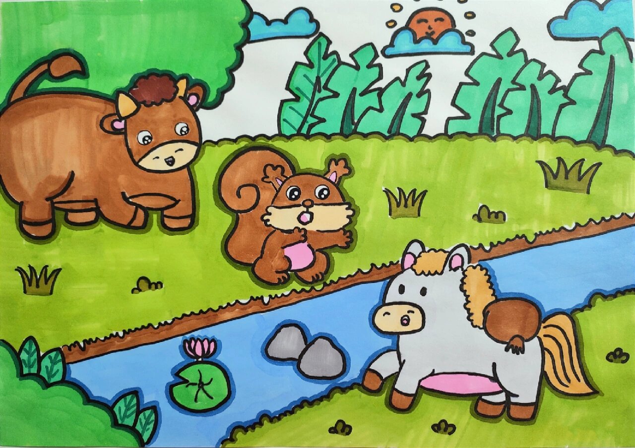 故事主题画《小马过河》