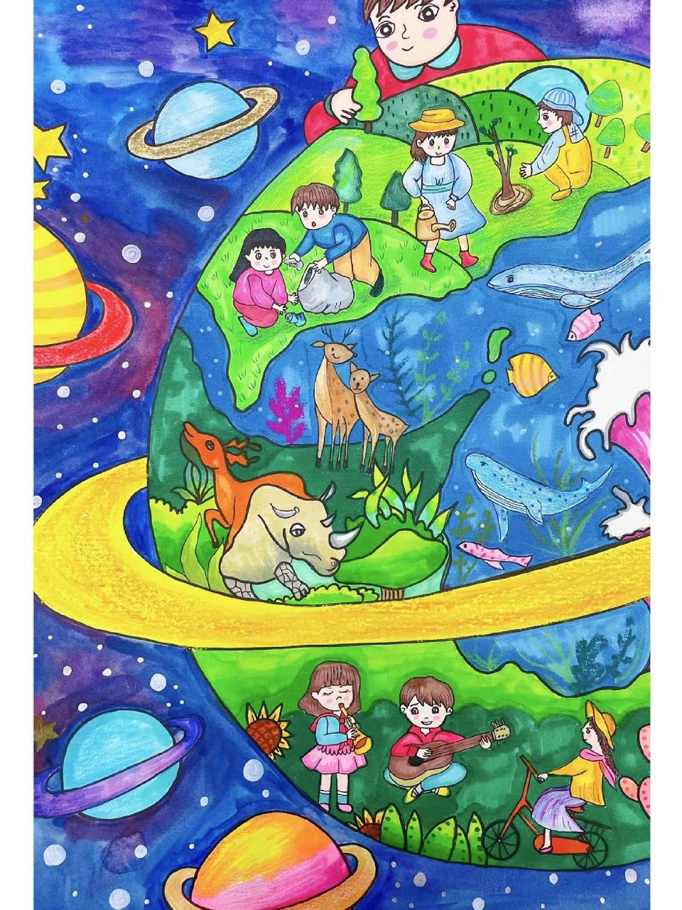 绿色家园,保护环境儿童画一等奖作品赏析 优秀作品赏析①李昱辰  10岁