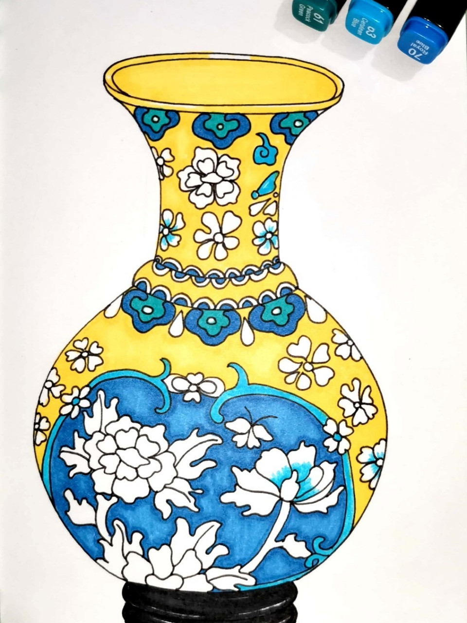 创意美术 景泰蓝花瓶 儿童画 简笔画 线描