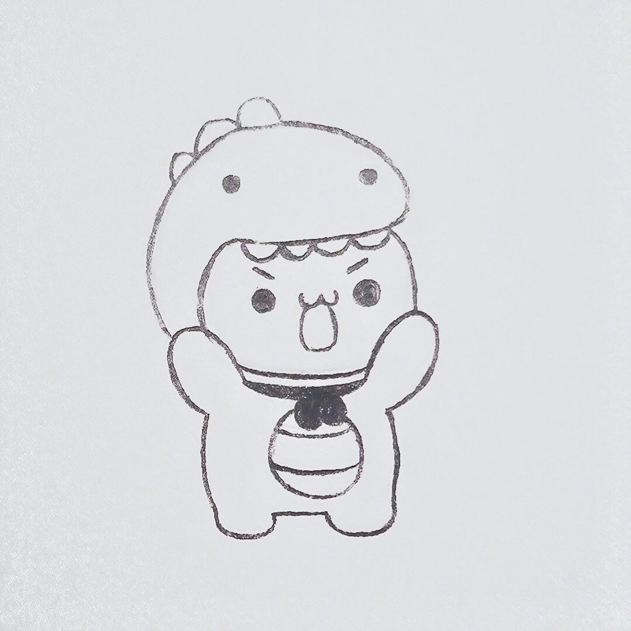 零基础简笔画教程|恐龙头套小孩 如果到了要分别的时候,我希望他比我