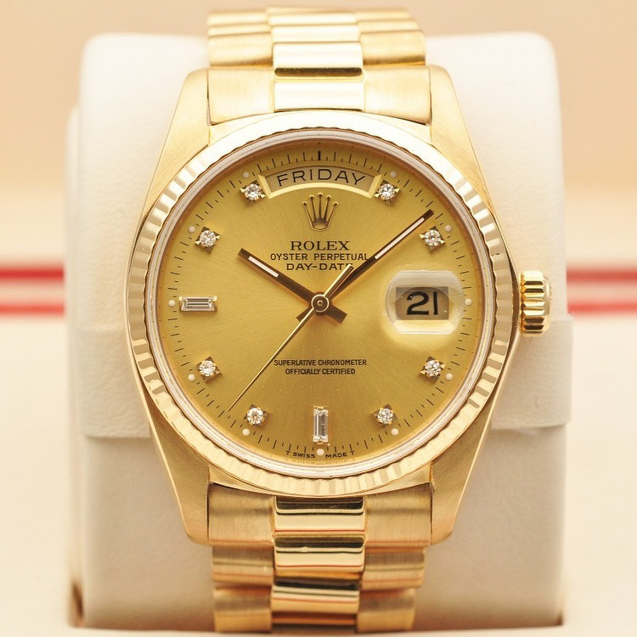 自动机械表 18k黄金 折叠扣密底机芯 后镶钻 9014 劳力士 男款 星期