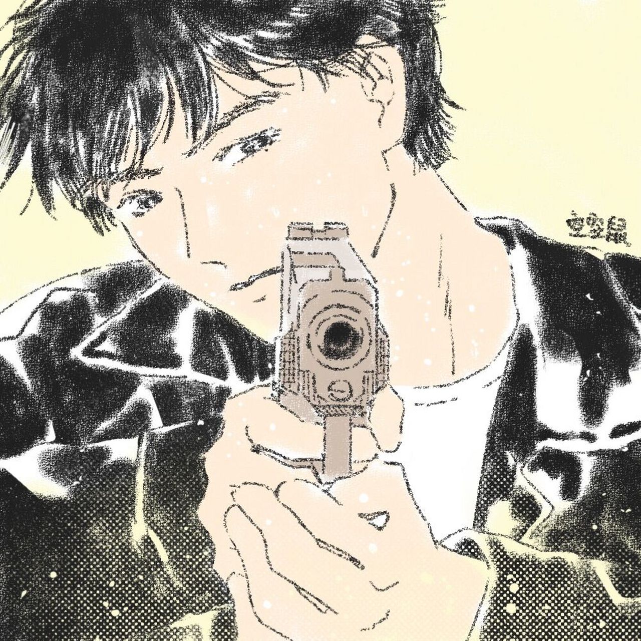 (持枪这个动作太难画了