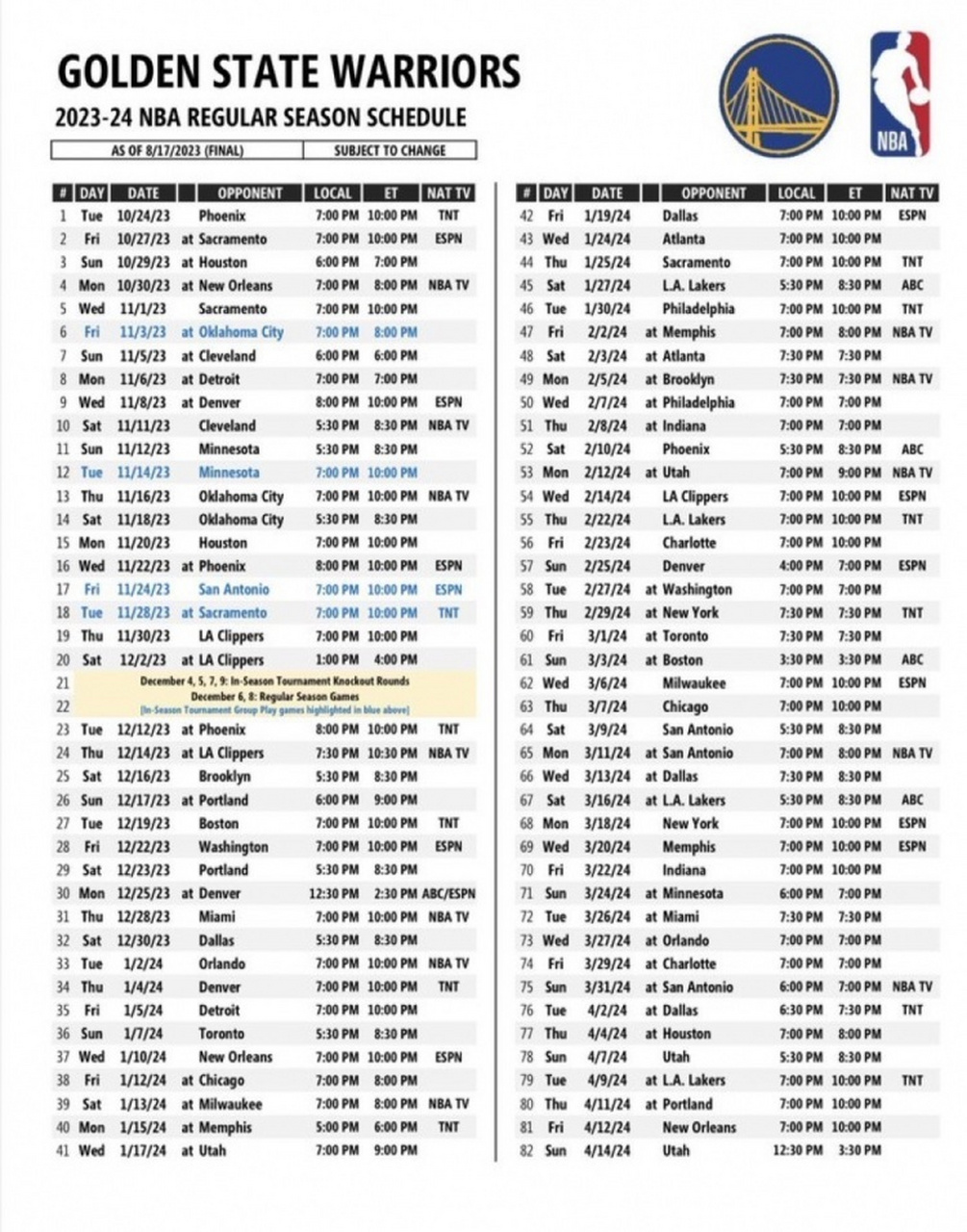 nba赛程表图片