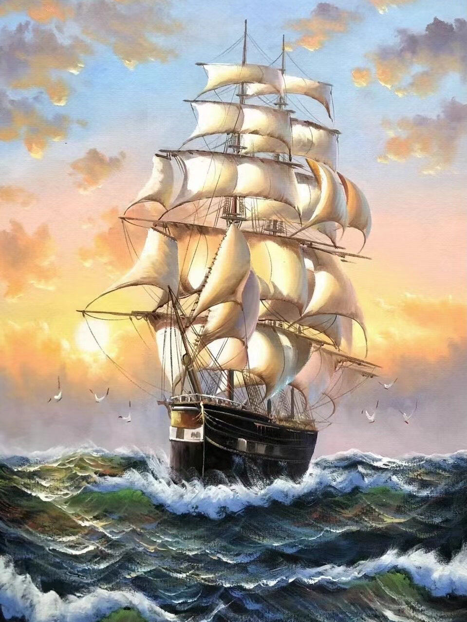 油画《一帆风顺》 尺寸:90x60