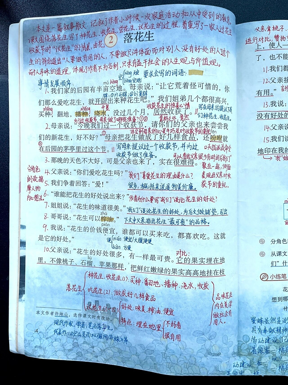 五上|五年级上册第2课《落花生》课文笔记 小学语文五年级上册第2课