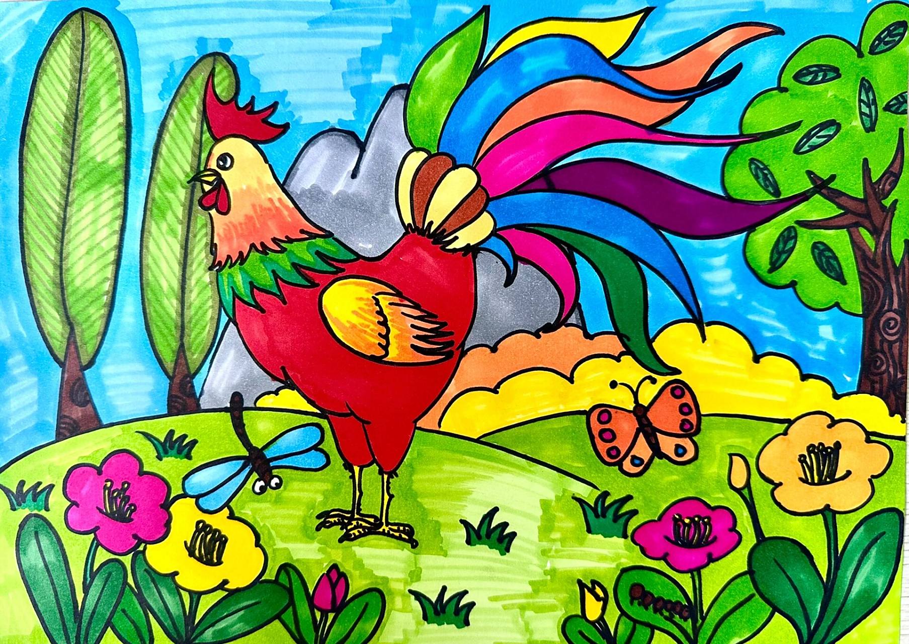 人美版美术《艳丽的大公鸡》含步骤图