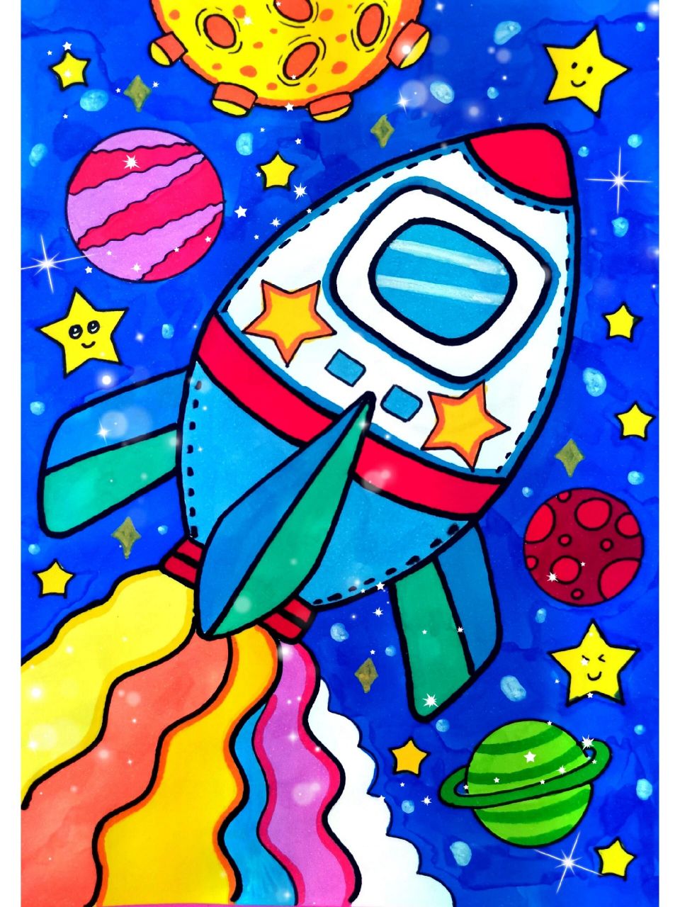 宇宙飞船简笔画带颜色图片