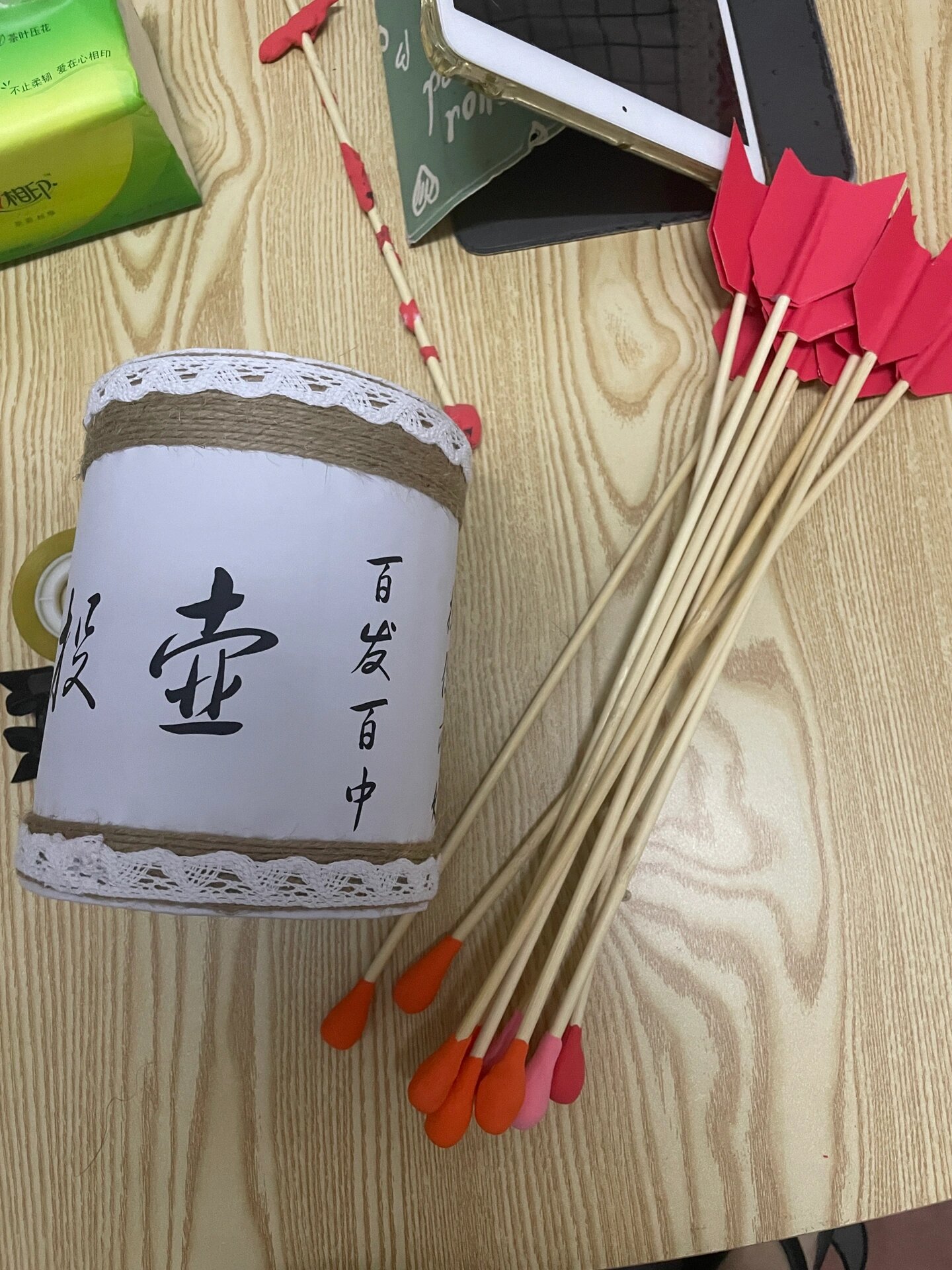 投壶 幼儿园手工投壶,奶粉罐,麻绳,竹签,橡皮泥,卡纸