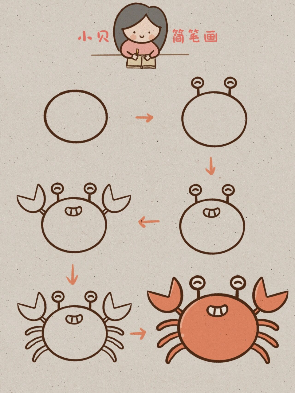 螃蟹简笔画 贝壳图片