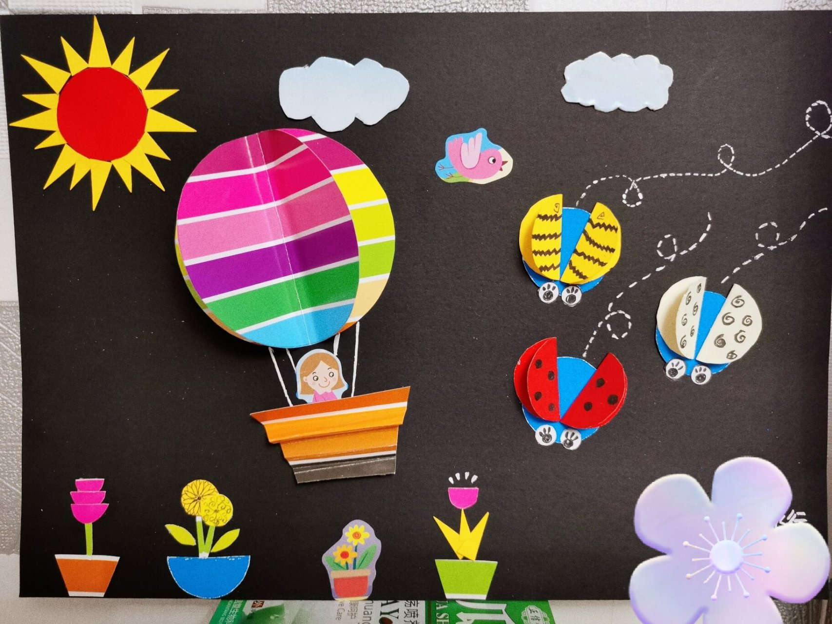 贴纸画94 参考了圆形折瓢虫    热气球 自己和孩子手工制作太难了