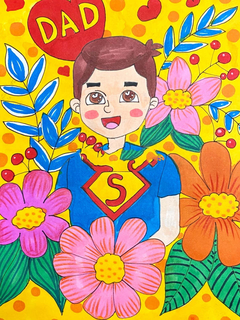 96那么今天这张: 画种:主题画 作品名称:我的超人爸爸 创作时长:1