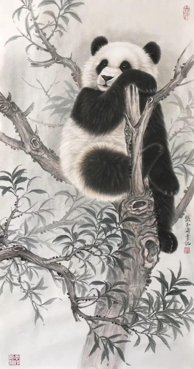 张玉涛工笔画熊猫感受国画的意境之美 好的作品都是有灵魂的 带你走进