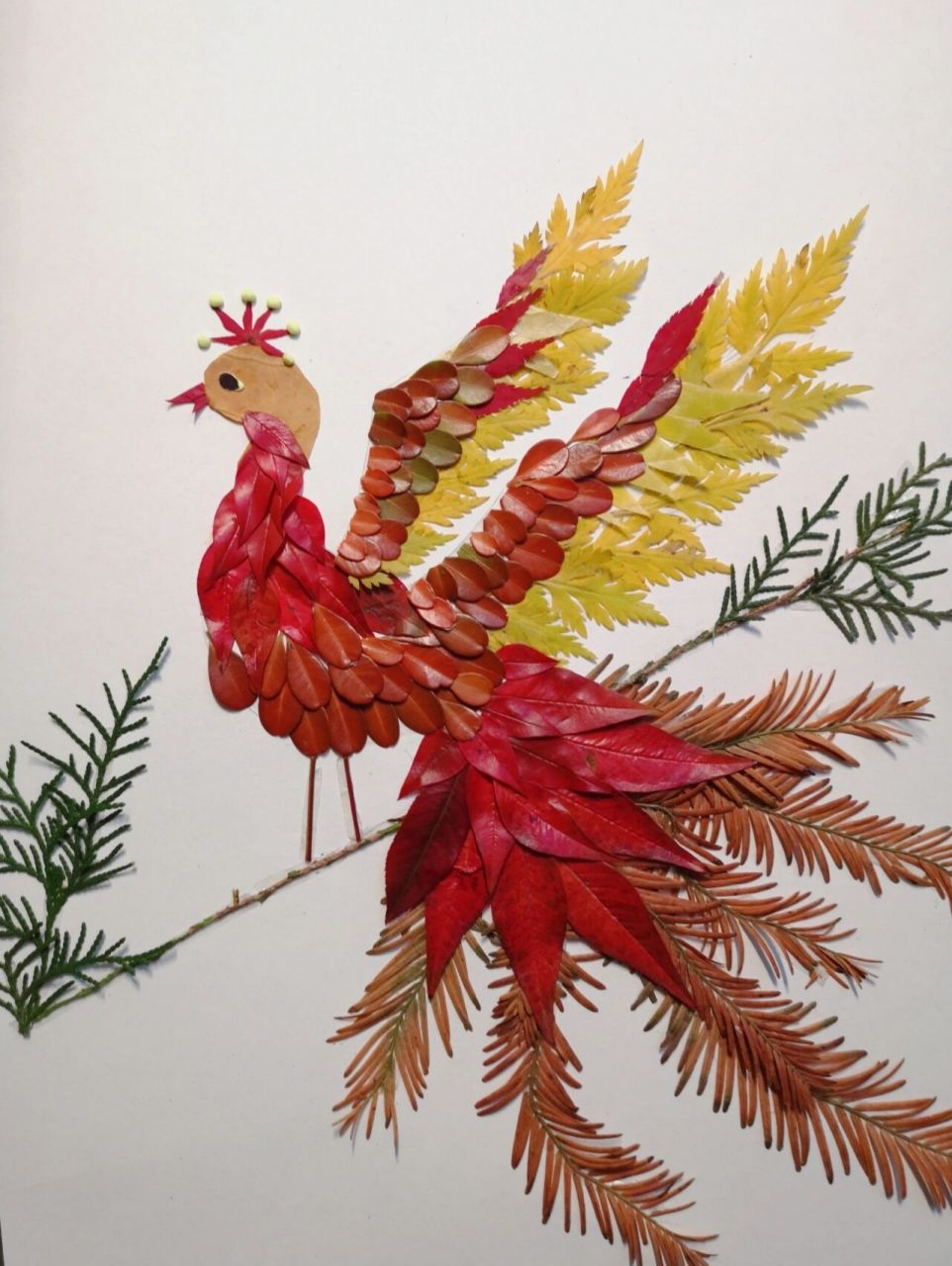 树叶贴画凤凰 凤凰涅槃,视死如归. 我辈一出,谁与争鸣.