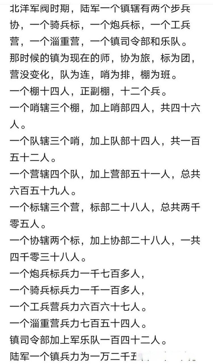 新军一个镇(师)兵力为12512人 一个步兵协(旅)兵力为4038人.