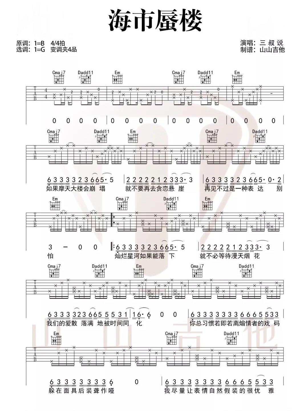海市蜃楼三叔说吉他谱图片