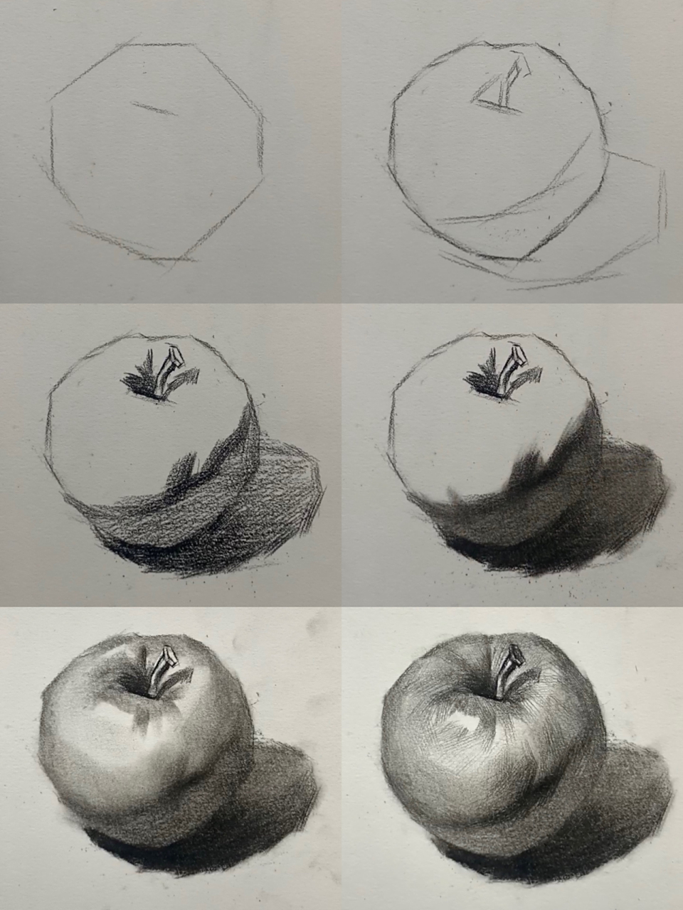 超详解素描苹果画法 16615先定点,用长直线概括出苹果的基本型.