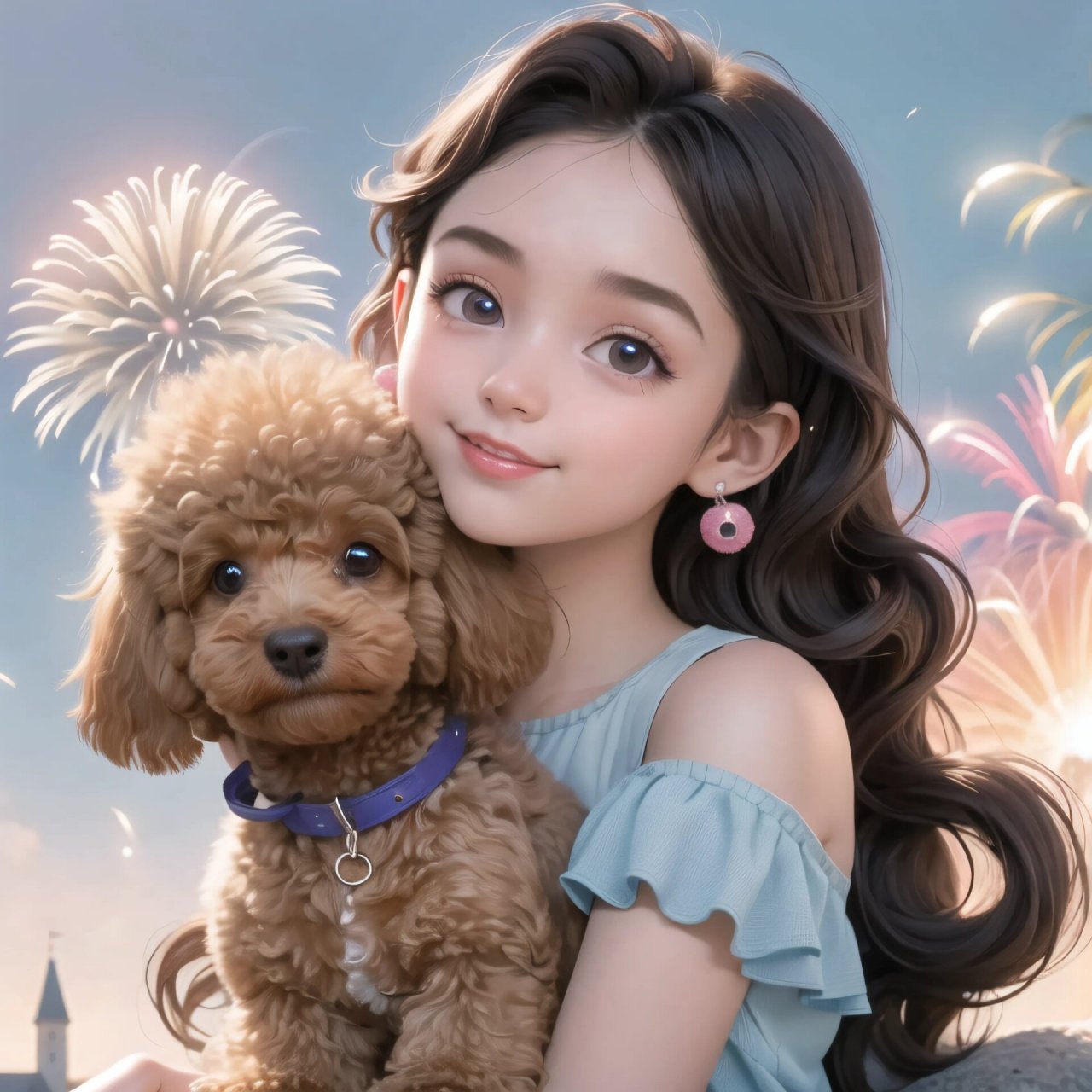 马尾女孩抱着棕色泰迪可爱甜美头像