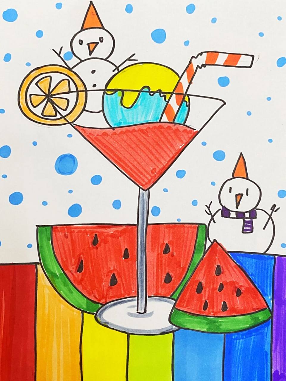 果汁儿童画 #马克笔# #卡通画# #儿童画# #果汁# #西瓜汁儿童画##果汁