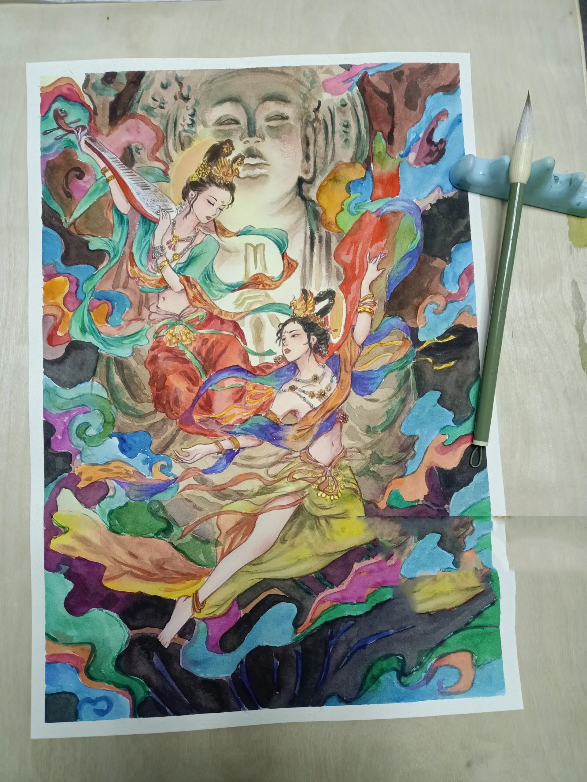 水彩手绘/敦煌飞天