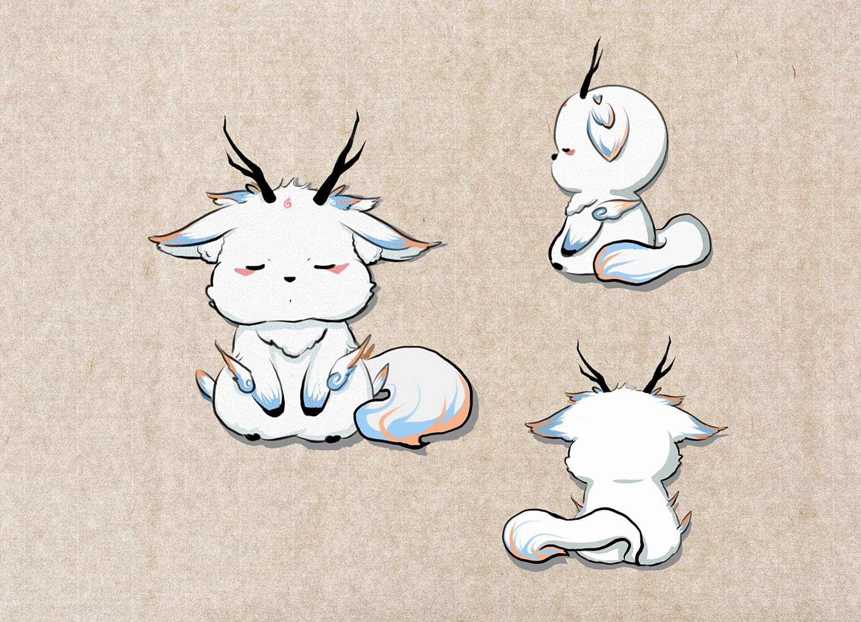 有天早上醒来突然有灵感画下来啦～毛茸茸的白泽兽