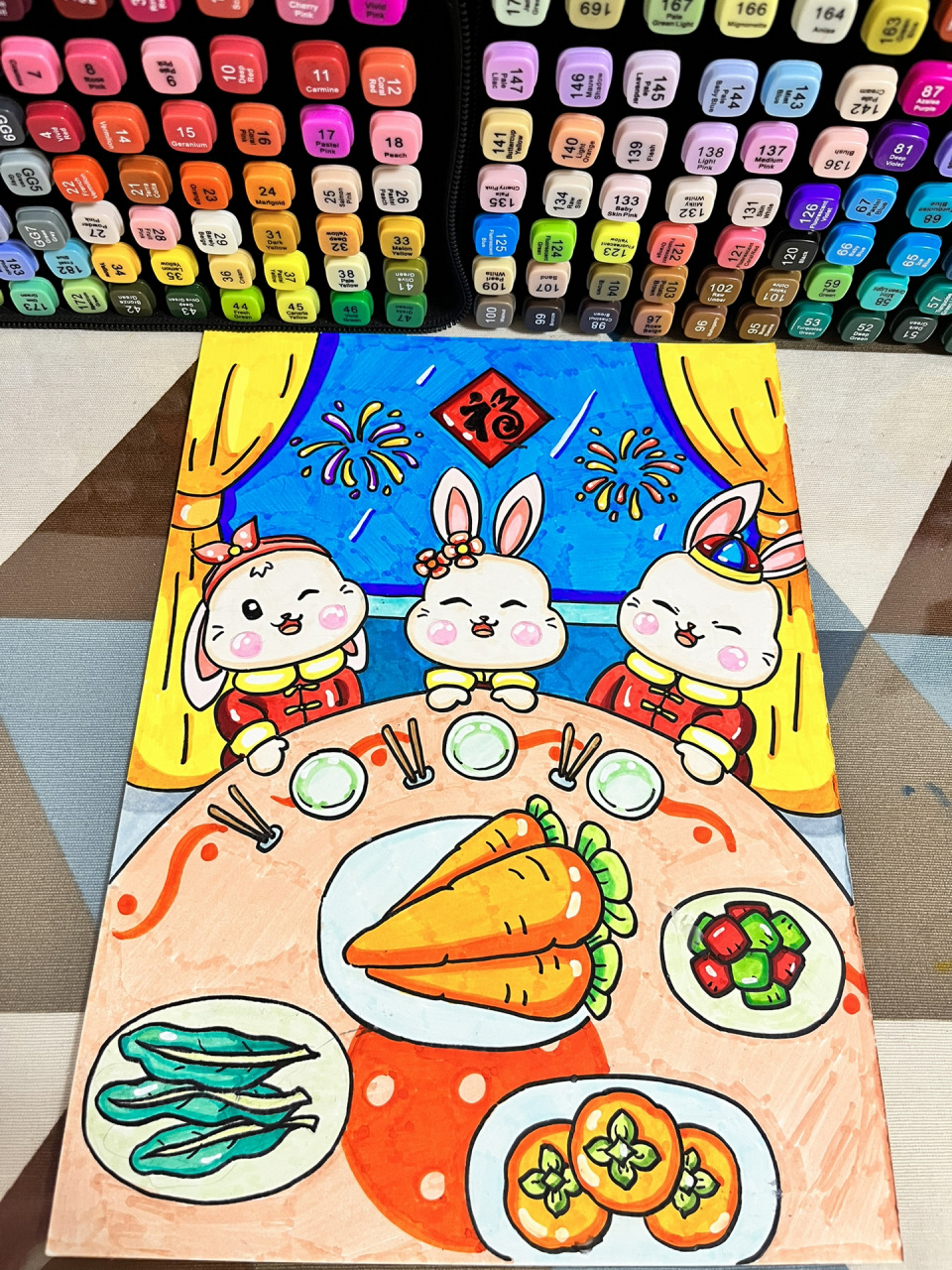 【日常手绘分享】新年主题"年夜饭"|马克笔 过年要吃年夜饭了,今天