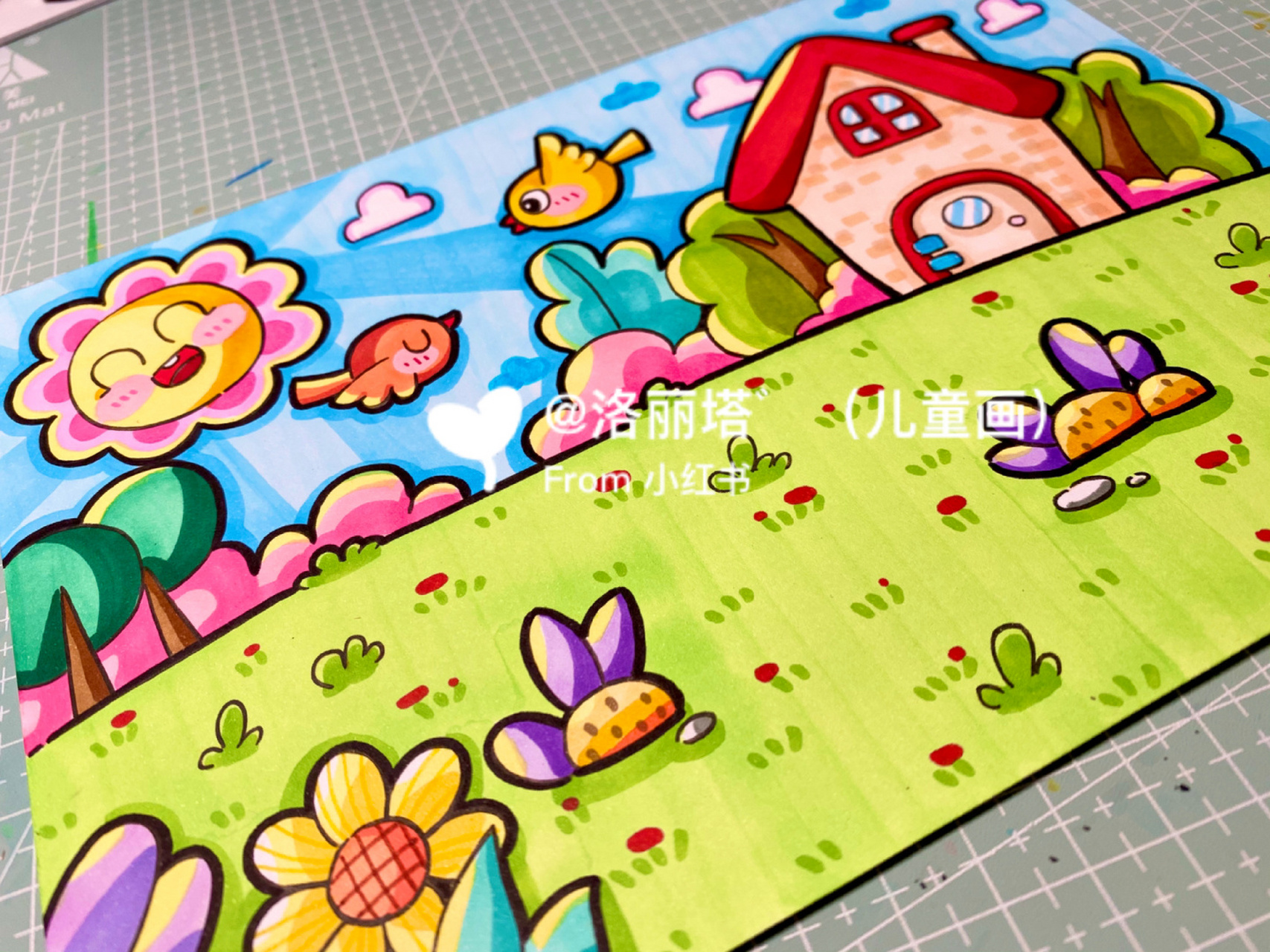 儿童画 万能场景模板 《夏天》 #小红书自带滤镜# #小红书露营季